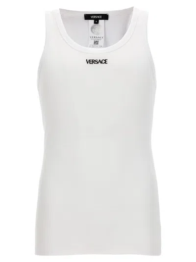 Versace Logo Embroidery Tank Top Tops White