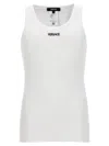 VERSACE LOGO EMBROIDERY TANK TOP TOPS WHITE