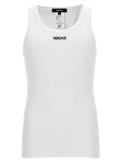 Versace Logo Embroidery Tank Top Tops In White