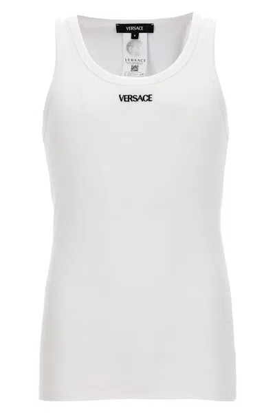 Versace Logo Embroidery Tank Top In White