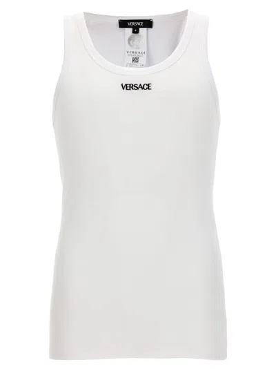 Versace Logo Embroidery Tank Top In White