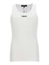 Versace Geripptes Tanktop Aus Baumwolle Mit Logo In White