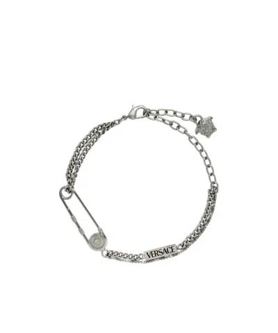 Versace Logo-engraved Bracelet In Silver
