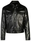 VERSACE VERSACE LOGO ENGRAVED BUTTONED LEATHER JACKET