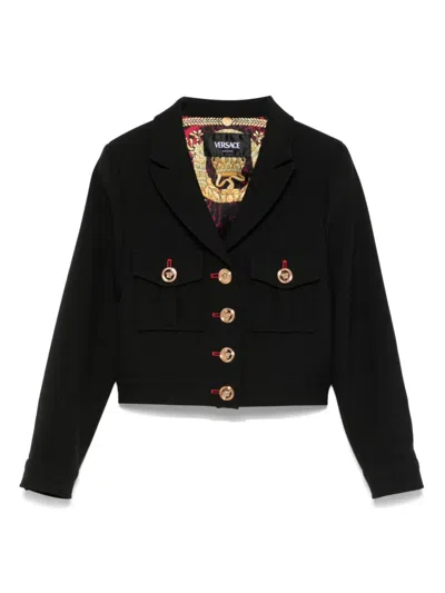 Versace Kids' Logo-engraved Buttons Jacket In Black