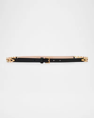Versace Logo Engraved Calf Leather Belt In 1b00v Black  Gold