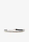 Versace Logo Engraved Leather And Chain Bracelet In Silver