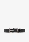 Versace Logo Engraved Leather Belt In Black