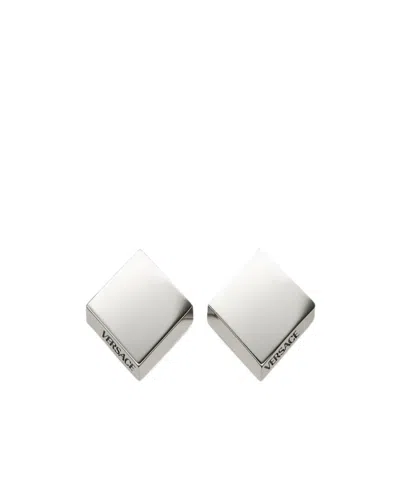 Versace Logo-engraved Rhombus Stud Earrings In White