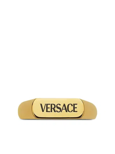 Versace Logo-engraved Ring In Gold