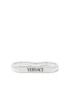 Versace Logo-engraved Two Finger Ring In Silver