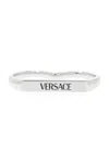 Versace Logo-engraved Two Finger Ring In Metallic