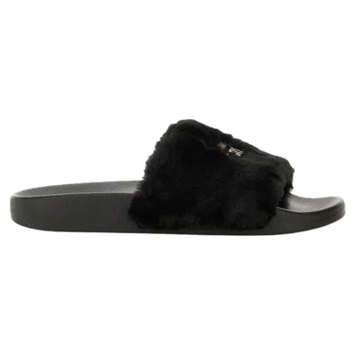 Versace Logo Fur Slide In Black