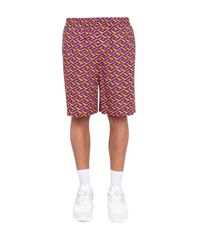 VERSACE VERSACE ALLOVER GRECA PATTERN STRAIGHT LEG SHORTS