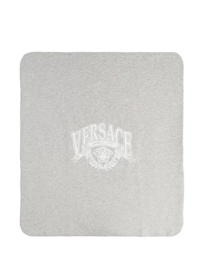 Versace Logo-graphic Blanket In Gray