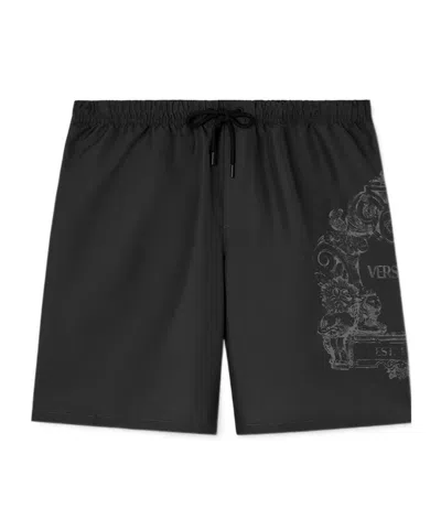 Versace Logo-graphic-print Swim Shorts In Black