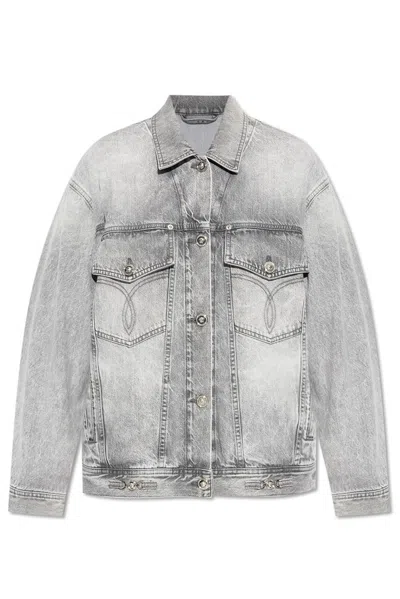 Versace Gray Oversized Denim Jacket In Grey