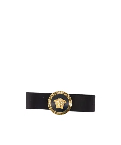 Versace Medusa-plaque Decorative-stitch Hairpin In Black