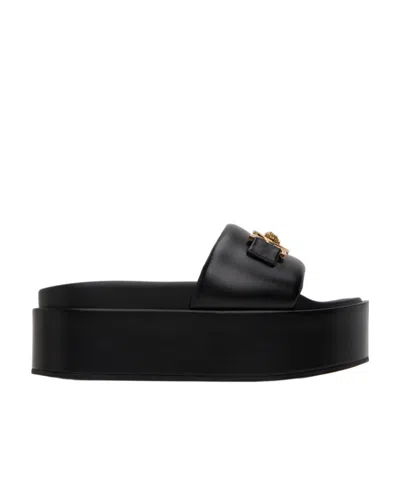 Versace Logo High-heeled Sandals In Black