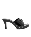 Versace Logo High-heeled Slippers In Black