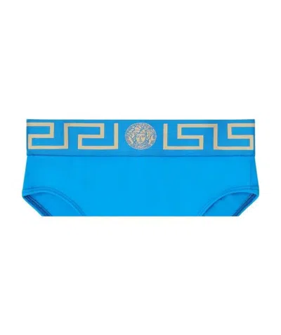 Versace Logo High-rise Swimsuit In Blue