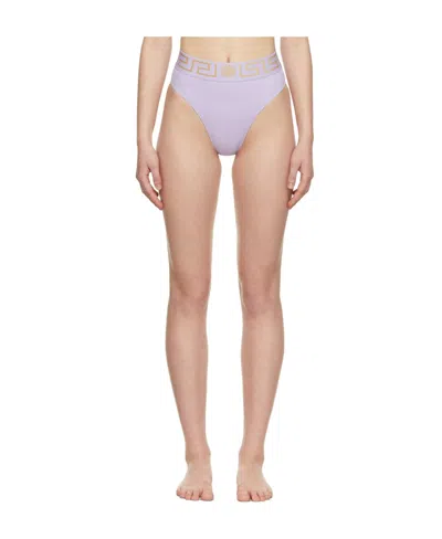Versace Logo High-waisted Tight Swimming Trunks In White