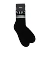 Versace Logo Inlaid Knitted Socks In Black