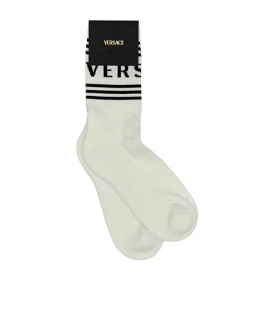 Versace Logo Inlaid Knitted Socks In White