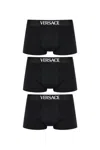 Versace Logo Intarsia Pack Of Three Boxers In Black