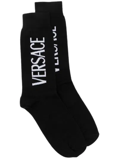 Versace Logo-intarsia Socks In Black