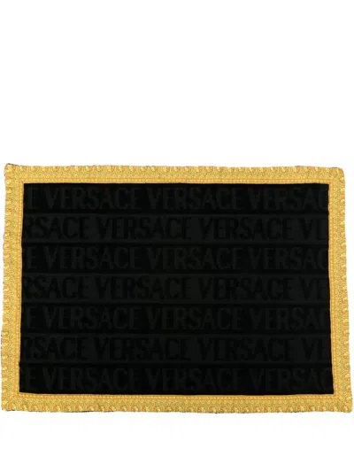Versace Logo-jacquard Cotton Bathmat (58cm X 80cm) In Black