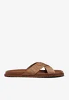 Versace Logo Jacquard Crisscross Sandals In Brown