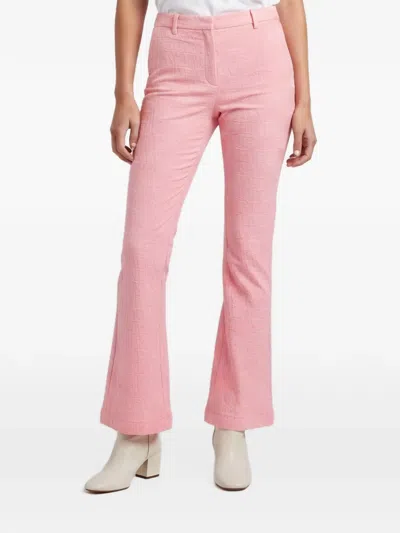 Pre-owned Versace Logo Jacquard Flared Trousers In Pink