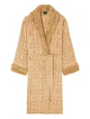 Versace Logo-jacquard Fleece-trimmed Robe In Neutral