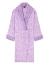 Versace Logo-jacquard Fleece-trimmed Robe In Purple