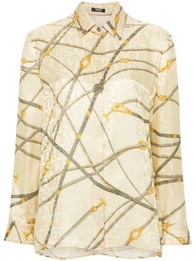 Versace Hemd Aus Logo-jacquard In Gelb