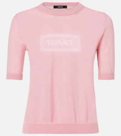 Versace Logo Jacquard Knitted Top In Pink
