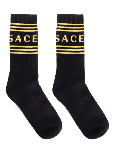 Versace Logo-jacquard Socks In Black