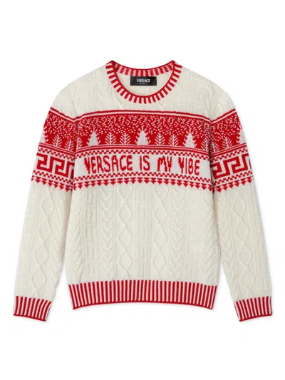 Versace Kids' Logo-jacquard Sweater In White