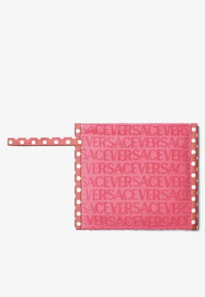 Versace Logo Jacquard Towel Pouch Bag In Pink