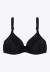 Versace Allover Logo Mesh Stretched Triangle Bra In Black