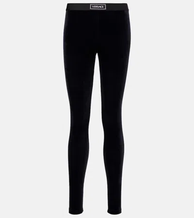 Versace Logo Jersey Leggings In Black