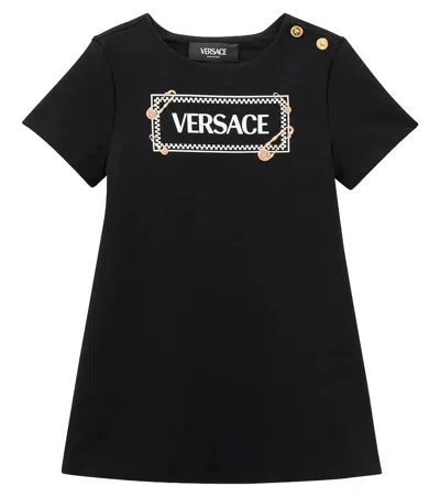 Versace Kids' Logo Jersey T-shirt Dress In Black