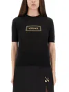 Versace Logo Knit T-shirt In Black