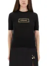 Versace Logo Knit T-shirt In Black