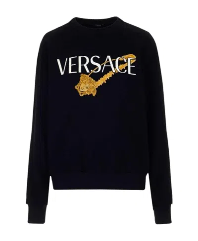 Versace Logo-knitted Jumper In Black
