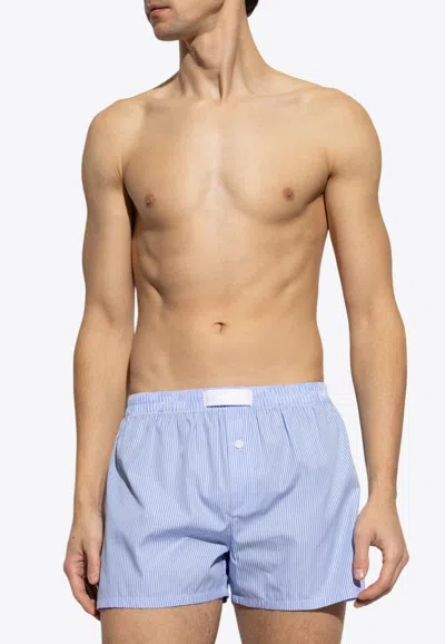 Versace Logo-label Striped Boxer Shorts In Blue
