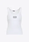 Versace Ribbed Stretch Tank Top In Cotton In White