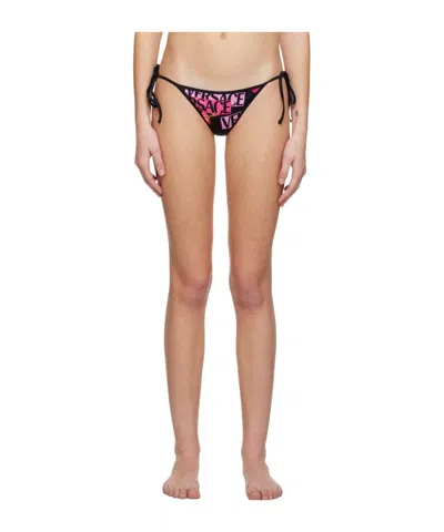 Versace Logo-laced Bikini Swimsuit In Black