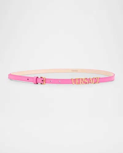 Versace Logo Leather Belt In Pink
